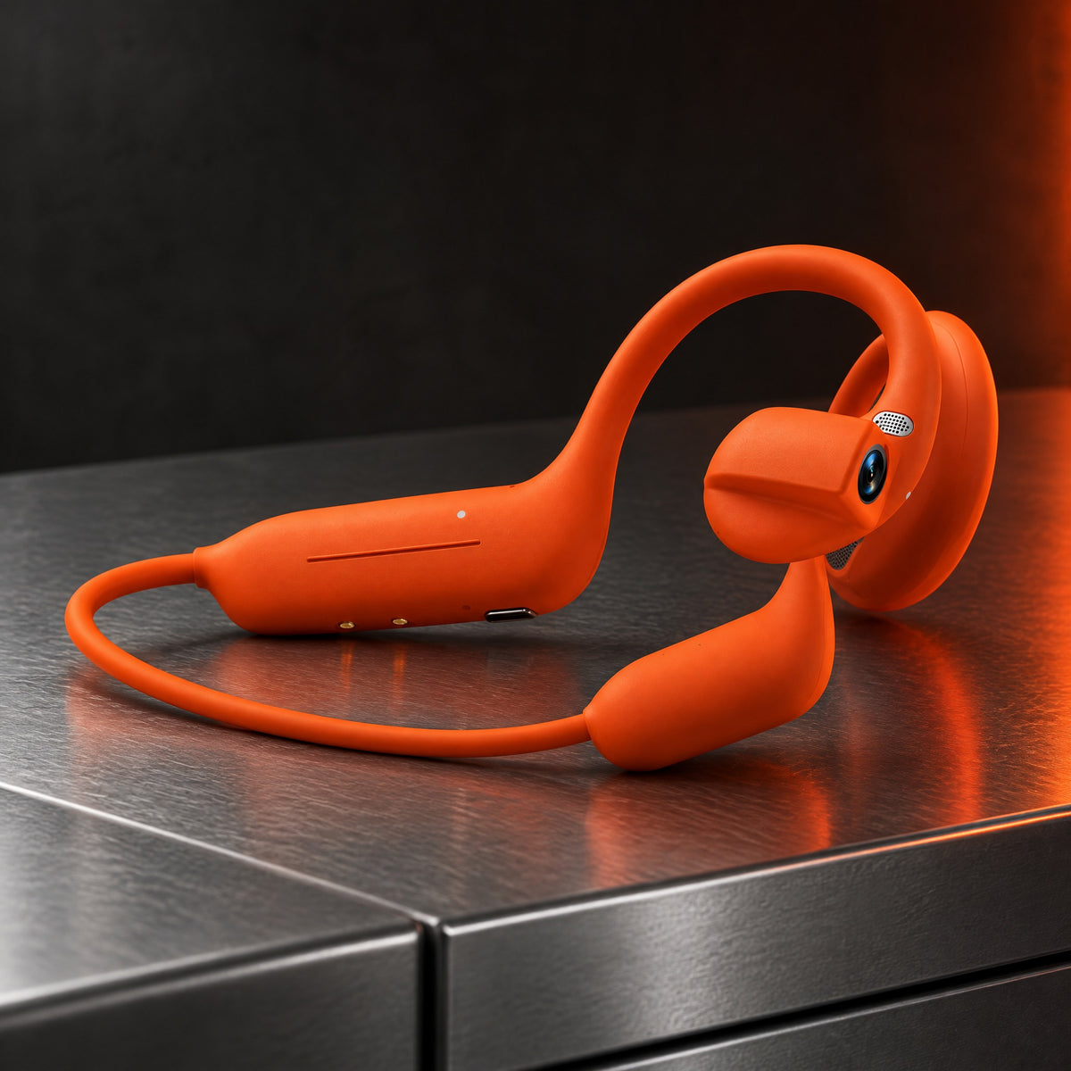 Echo Lens camera headphones in blaze orange
