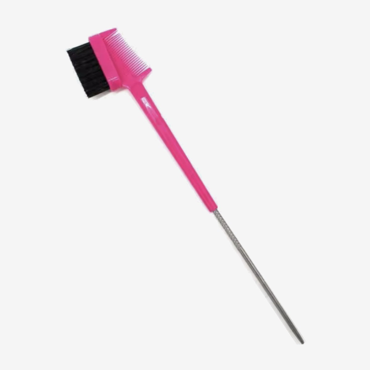 Pink 3-in-1 edge brush with a brush, a comb and a steel pintail