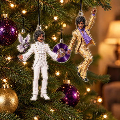 Purple Advent Calendar acrylic ornaments hanging on the Christmas tree